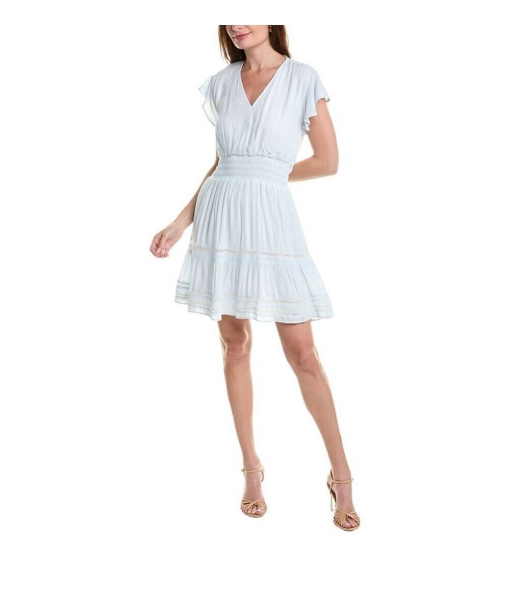 Rachel Parcell White Flutter Sleeve V-Neck Lace Trim Preppy Mini Dress Small